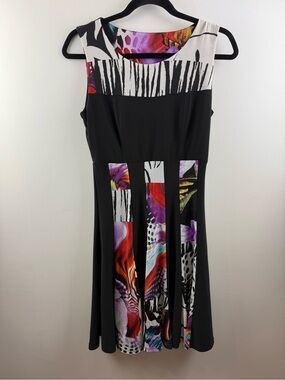 Sharon Max Vintage Mixed Print Art to Wear Dress Black Multi Patchwork Small